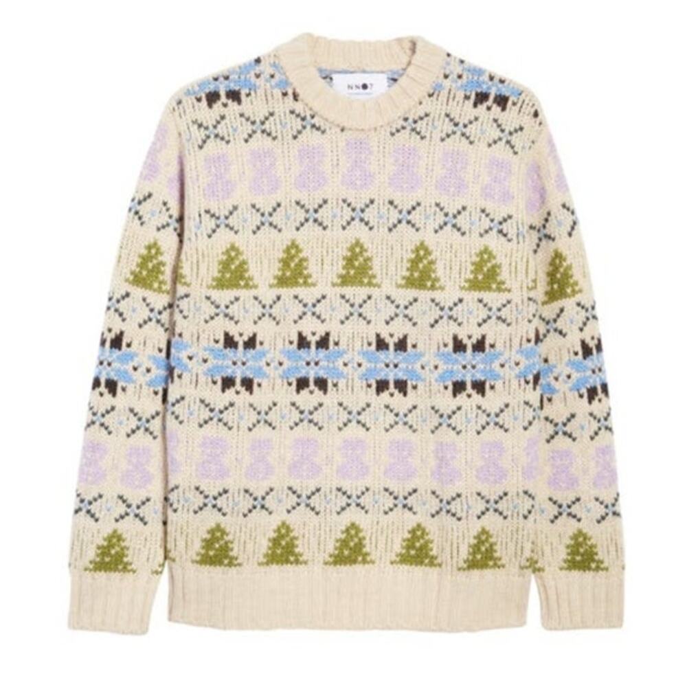 NN07 Stein Holiday Crewneck Sweater Ecru Multi Size Large